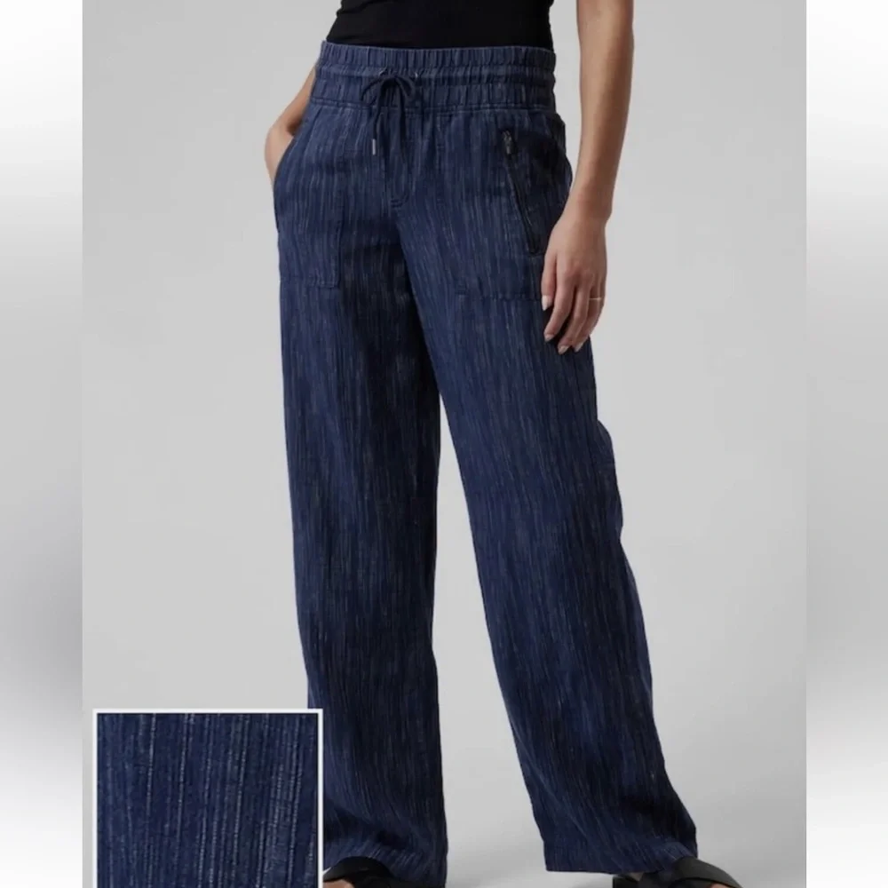 Athleta Cabo Linen Blue Wide-Leg Pants - Picture 2 of 15